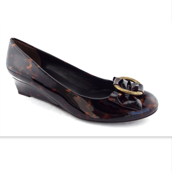 STUART WEITZMAN Bow Tortoise Patent Wedge Heel 8.5 - Picture 2 of 8